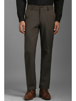 Louis Philippe - Men Brown Slim Fit Check Flat Front Formal Trouser