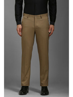 Louis Philippe - Men Khaki Slim Fit Textured Flat Front Formal Trouser