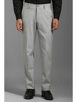 Louis Philippe - Men Grey Slim Fit Check Flat Front Formal Trouser