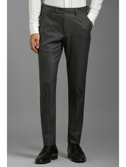 Louis Philippe - Men Grey Slim Fit Textured Flat Front Formal Trouser
