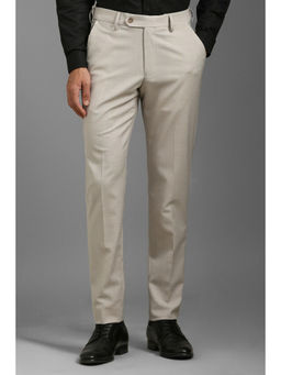 Louis Philippe - Men Beige Slim Fit Textured Flat Front Formal Trouser