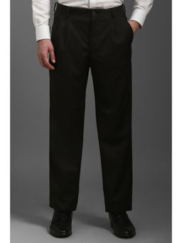 Louis Philippe - Men Black Classic Fit Solid Pleated Formal Trouser
