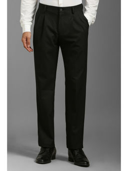 Louis Philippe - Men Black Regular Fit Check Pleated Formal Trouser