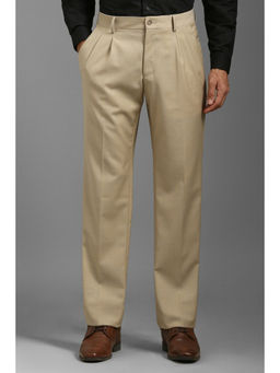 Louis Philippe - Men Beige Regular Fit Textured Pleated Formal Trouser