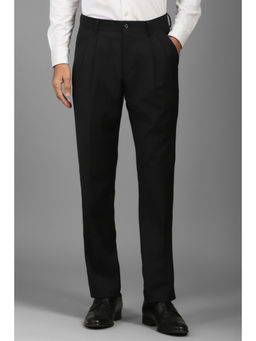 Louis Philippe - Men Black Regular Fit Check Pleated Formal Trouser