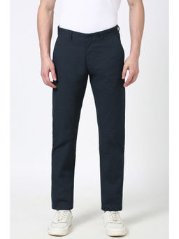 Peter England - Men Navy Blue Textured Super Slim Fit Trouser