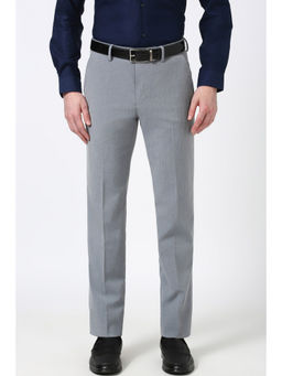 Peter England - Men Grey Textured Slim Fit Trouser