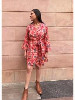 ALLUREARMOIRE - Women Floral Print Wrap Mini Dress