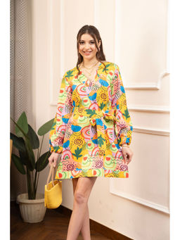 ALLUREARMOIRE - Floral Bishop Sleeve A-Line Mini Dress with Belt