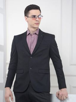 CRIMSOUNE CLUB - Men Black Textured Notched Lapel Single-Breasted Blazer