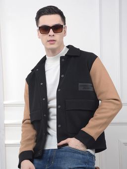 CRIMSOUNE CLUB - Men's Black Colour-Block Shacket