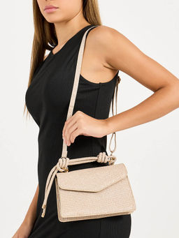 Styli - Cream Textured Sling Bag with Detachable Strap