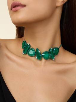 Isharya - Green Emerald 18Kt Gold Plated Flame Choker Necklace