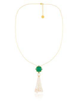 Isharya - Green & White 18Kt Gold Plated Festive Frills Long Necklace