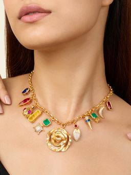 Isharya - Multi-Color 18Kt Gold Plated Gemstones Charm Necklace