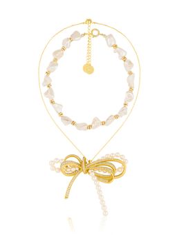 Isharya - White 18Kt Gold Plated Demure Bow Layered Necklace