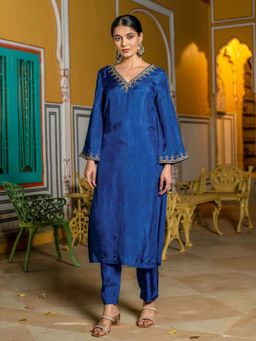 Kasya - Women Blue Viscose Solid Co-Ord (Set of 2)