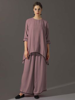 Dora Dori - Women Mauve Viscose Rayon Solid Top with Palazzo (Set of 2)