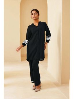 Dora Dori - Women Black Viscose Rayon Solid Co-Ord (Set of 2)