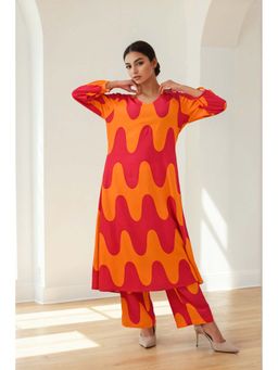 Dora Dori - Women Orange Viscose Rayon Printed Kurta with Palazzo (Set of 2)