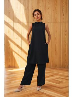 Dora Dori - Women Black Viscose Rayon Solid Co-Ord (Set of 2)