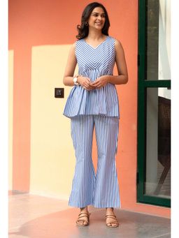 GulaboSitabo - Women Blue Pure Cotton Stripes Co-Ord (Set of 2)