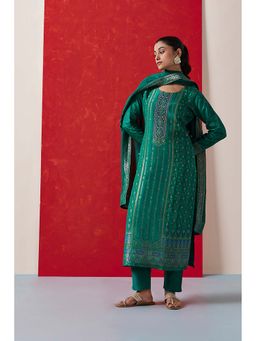 HERITAGE - Women Green Jacquard Embroidered Kurta with Pant and Dupatta (Set of 3)