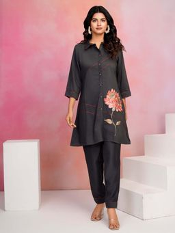 KAFTANIZE - Women Grey Polyester Embroidered Co-Ord (Set of 2)