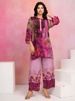 KAFTANIZE - Women Pink Crepe Floral Co-Ord (Set of 2)