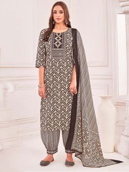 MOJILAA - Women Cream Cotton Blend Geometric Kurta with Salwar and Dupatta (Set of 3)