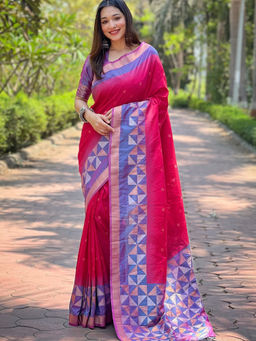 Suha - Women Fashion Ethnic Kanjeevaram Red Saree with Unstitched Blouse