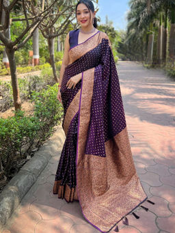 Suha - Women Fashion Ethnic Banarasi Maroon Saree with Unstitched Blouse