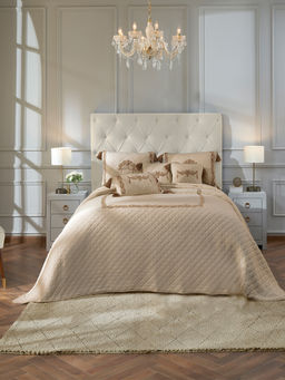 PLUCHI - Maya Embroidered Cotton Polyester Filled Bedcover with 2 Pillow & 3 Cushion Covers (King)