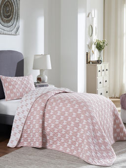 PLUCHI - Ribbons Pink Cotton Polyester Filled Bedcover with 1 Pillow Cover (Single)