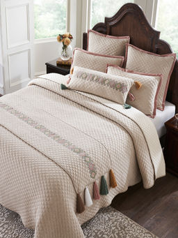 PLUCHI - Raina Cotton Polyester Filled Bedcover with 2 Pillow & 3 Cushion Covers (King)