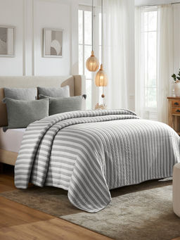 PLUCHI - Highs & Lows Grey Cotton Polyester Filled Bedcover with 2 Pillow Covers (King)