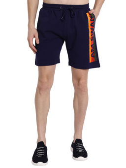 AM SWAN - Premium Cotton Printed Shorts In Navy Blue