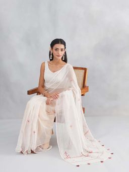 Fabindia - Natural Cotton Silk Desert Embroidered Saree with Unstitched Blouse