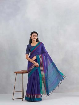 Fabindia - Purple Cotton Blend Saree with Unstitched Blouse
