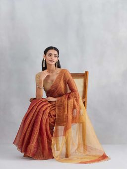 Fabindia - Rust Cotton Blend Hand Sequence Saree with Unstitched Blouse