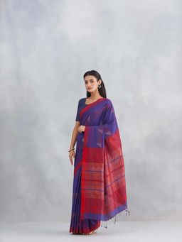 Fabindia - Blue Cotton Silk Blend Jamdani Woven Saree with Unstitched Blouse