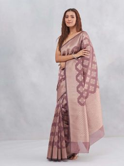 Fabindia - Mauve Cotton Silk Blend Banarsi Saree with Unstitched Blouse