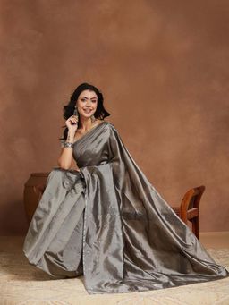 Fabindia - Grey Silk Blend Jamdani Woven Saree with Unstitched Blouse