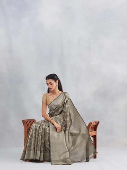 Fabindia - Beige Cotton Silk Blend Banarsi Saree with Unstitched Blouse