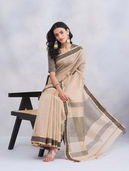 Fabindia - Black Cotton Silk Blend Saree with Unstitched Blouse