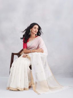 Fabindia - Natural Cotton Silk Blend Woven Saree with Unstitched Blouse