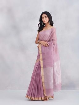 Fabindia - Purple Cotton Silk Blend Woven Saree with Unstitched Blouse