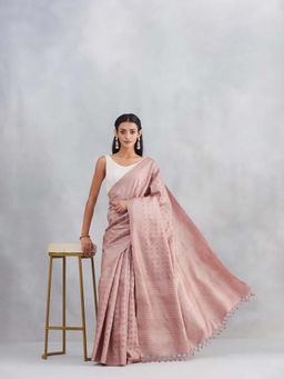 Fabindia - Lavender Silk Blend Woven Saree with Unstitched Blouse