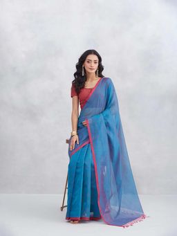 Fabindia - Blue Cotton Silk Saree with Unstitched Blouse