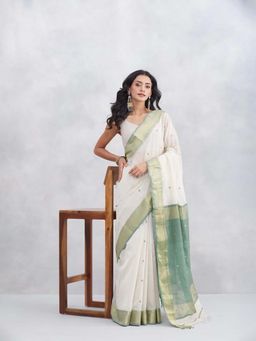 Fabindia - Natural Cotton Silk Blend Woven Saree with Unstitched Blouse